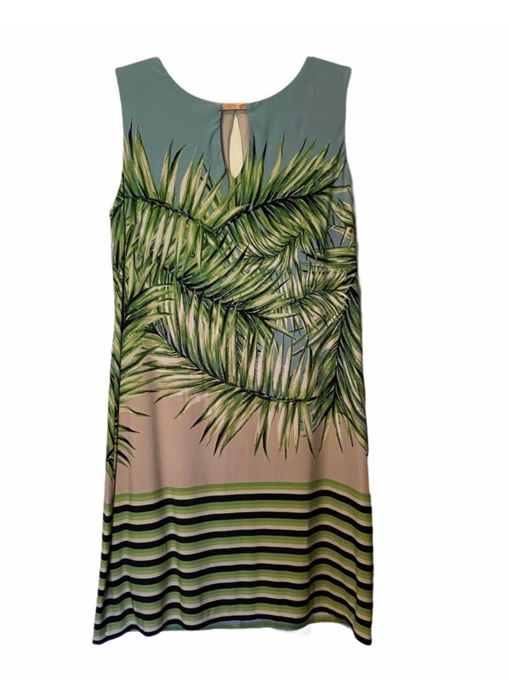 Sangria Palm-Leaf Sleeveless Dress in Sage and Leaf Green